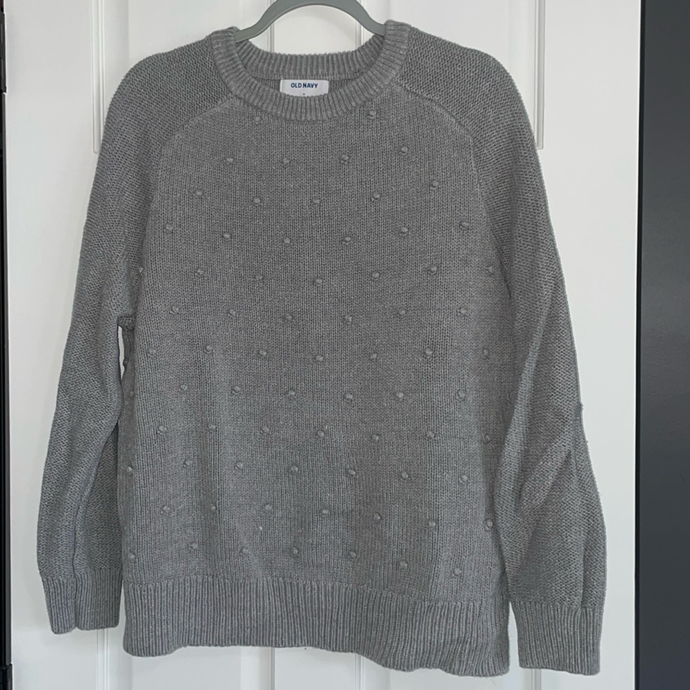 Grey Pom Pom Crewneck Sweater
